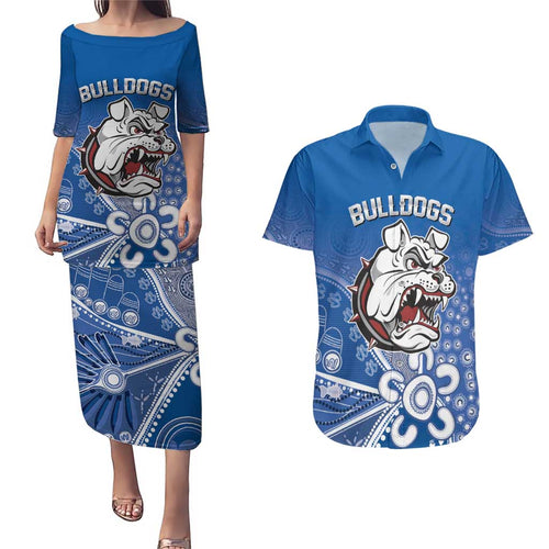 Bulldogs 100-year Anniversary Couples Matching Puletasi and Hawaiian Shirt Simple Aboriginal Motif - Aussie Hoodie