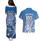 Bulldogs 100-year Anniversary Couples Matching Puletasi and Hawaiian Shirt Simple Aboriginal Motif - Aussie Hoodie