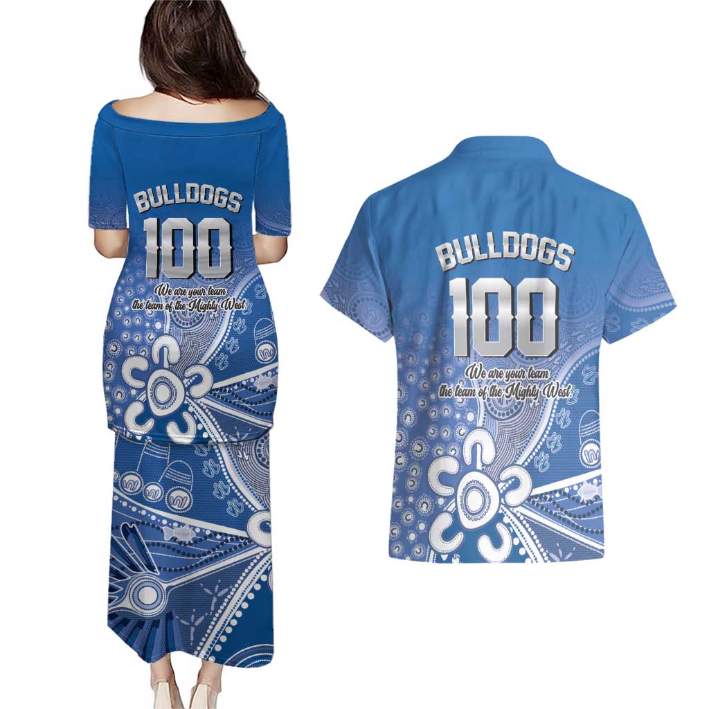 Bulldogs 100-year Anniversary Couples Matching Puletasi and Hawaiian Shirt Simple Aboriginal Motif - Aussie Hoodie