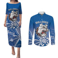 Bulldogs 100-year Anniversary Couples Matching Puletasi and Long Sleeve Button Shirt Simple Aboriginal Motif - Aussie Hoodie