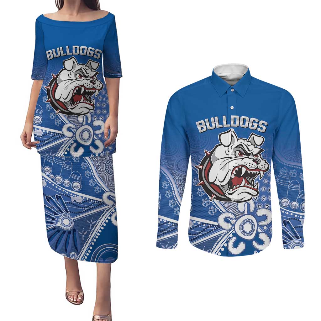 Bulldogs 100-year Anniversary Couples Matching Puletasi and Long Sleeve Button Shirt Simple Aboriginal Motif - Aussie Hoodie