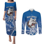 Bulldogs 100-year Anniversary Couples Matching Puletasi and Long Sleeve Button Shirt Simple Aboriginal Motif - Aussie Hoodie