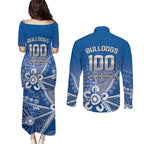 Bulldogs 100-year Anniversary Couples Matching Puletasi and Long Sleeve Button Shirt Simple Aboriginal Motif - Aussie Hoodie
