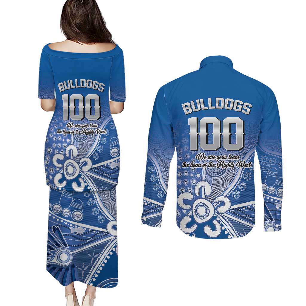 Bulldogs 100-year Anniversary Couples Matching Puletasi and Long Sleeve Button Shirt Simple Aboriginal Motif - Aussie Hoodie