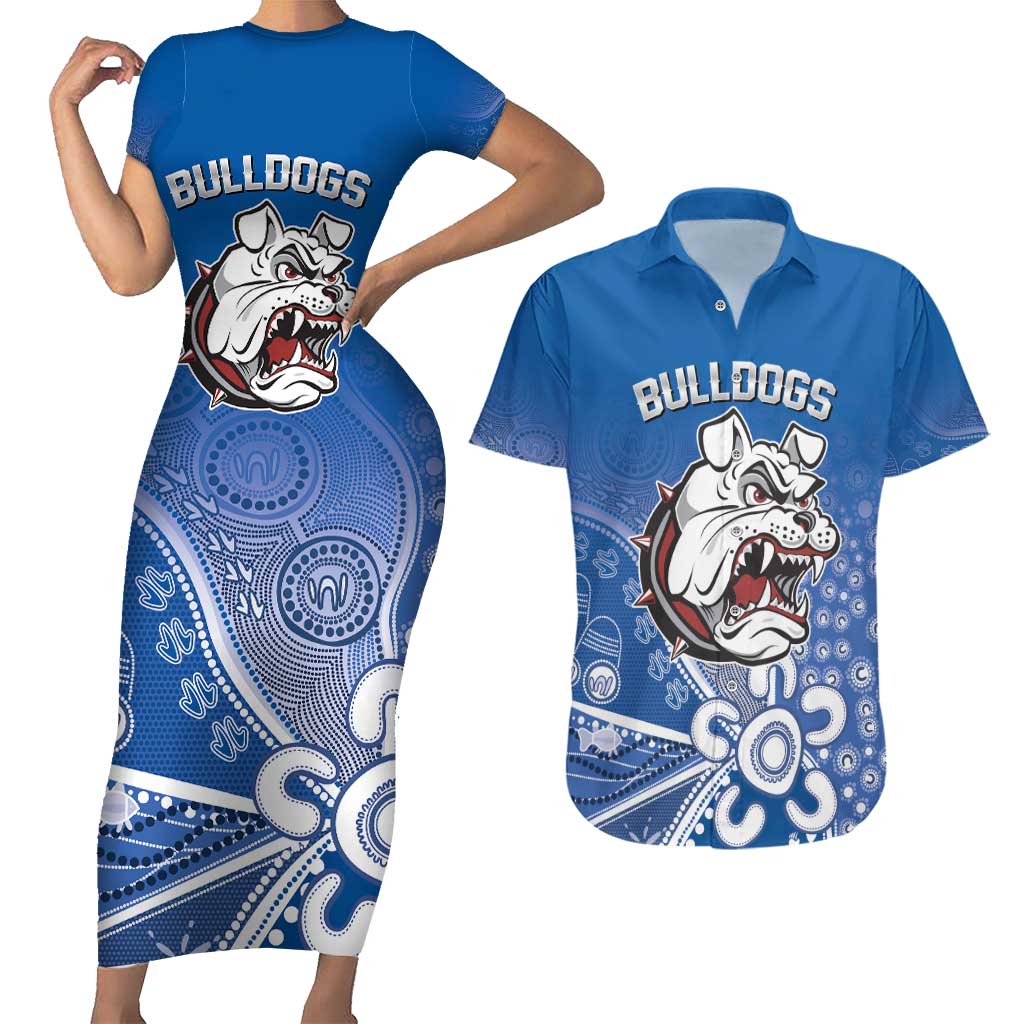 Bulldogs 100-year Anniversary Couples Matching Short Sleeve Bodycon Dress and Hawaiian Shirt Simple Aboriginal Motif - Aussie Hoodie