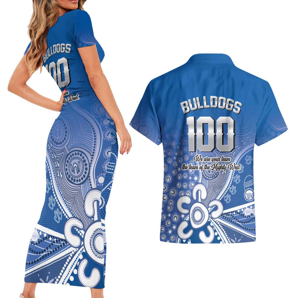 Bulldogs 100-year Anniversary Couples Matching Short Sleeve Bodycon Dress and Hawaiian Shirt Simple Aboriginal Motif - Aussie Hoodie