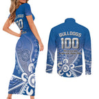 Bulldogs 100-year Anniversary Couples Matching Short Sleeve Bodycon Dress and Long Sleeve Button Shirt Simple Aboriginal Motif - Aussie Hoodie