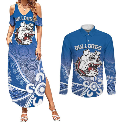 Bulldogs 100-year Anniversary Couples Matching Summer Maxi Dress and Long Sleeve Button Shirt Simple Aboriginal Motif - Aussie Hoodie