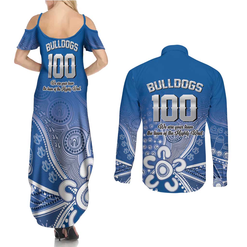 Bulldogs 100-year Anniversary Couples Matching Summer Maxi Dress and Long Sleeve Button Shirt Simple Aboriginal Motif - Aussie Hoodie