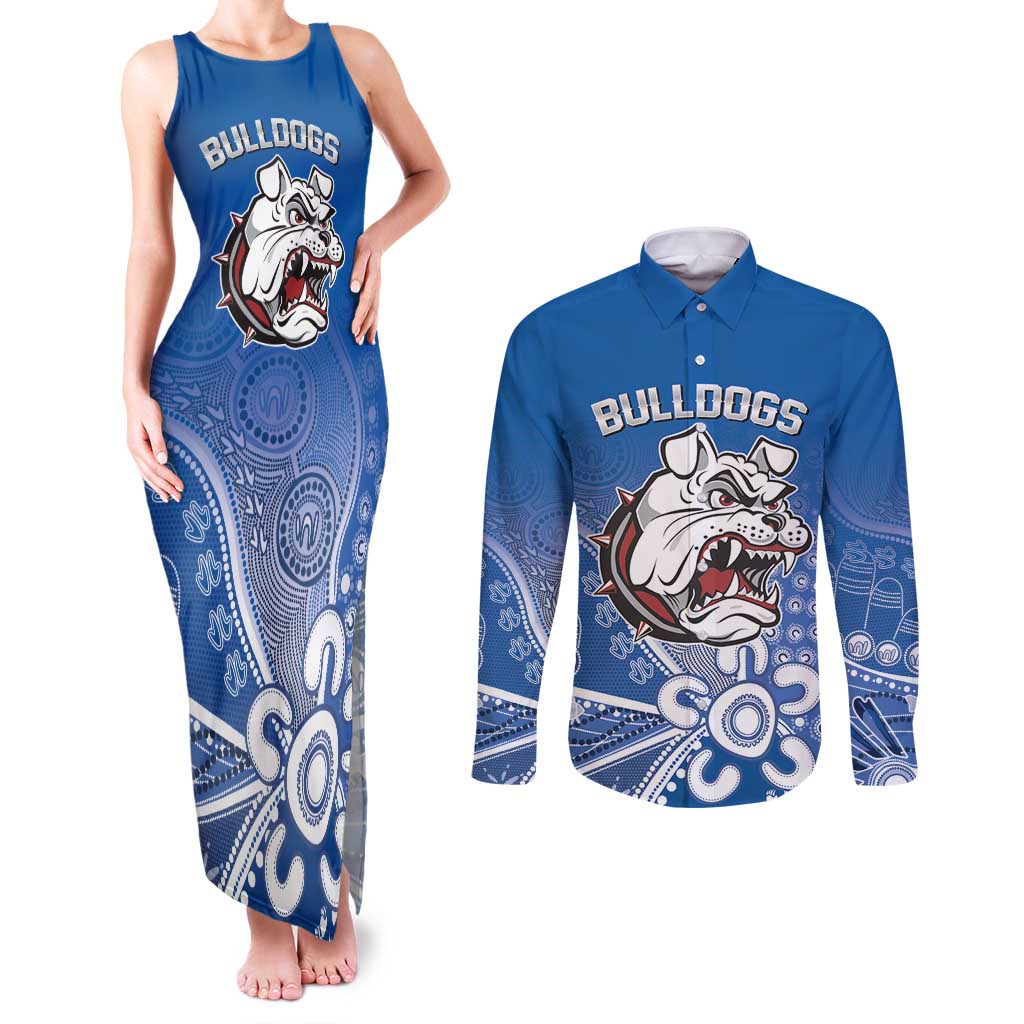 Bulldogs 100-year Anniversary Couples Matching Tank Maxi Dress and Long Sleeve Button Shirt Simple Aboriginal Motif - Aussie Hoodie