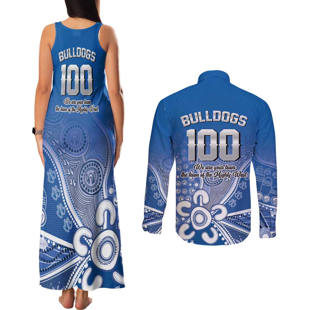 Bulldogs 100-year Anniversary Couples Matching Tank Maxi Dress and Long Sleeve Button Shirt Simple Aboriginal Motif - Aussie Hoodie