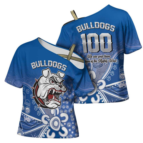 Bulldogs 100-year Anniversary Cross Shoulder Shirt Simple Aboriginal Motif - Aussie Hoodie