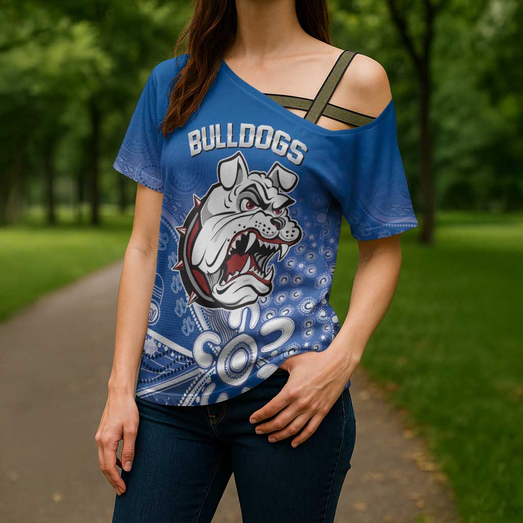 Bulldogs 100-year Anniversary Cross Shoulder Shirt Simple Aboriginal Motif - Aussie Hoodie