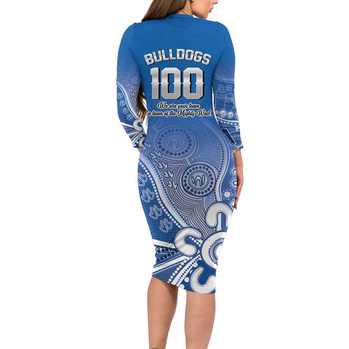 Bulldogs 100-year Anniversary Family Matching Long Sleeve Bodycon Dress and Hawaiian Shirt Simple Aboriginal Motif - Aussie Hoodie