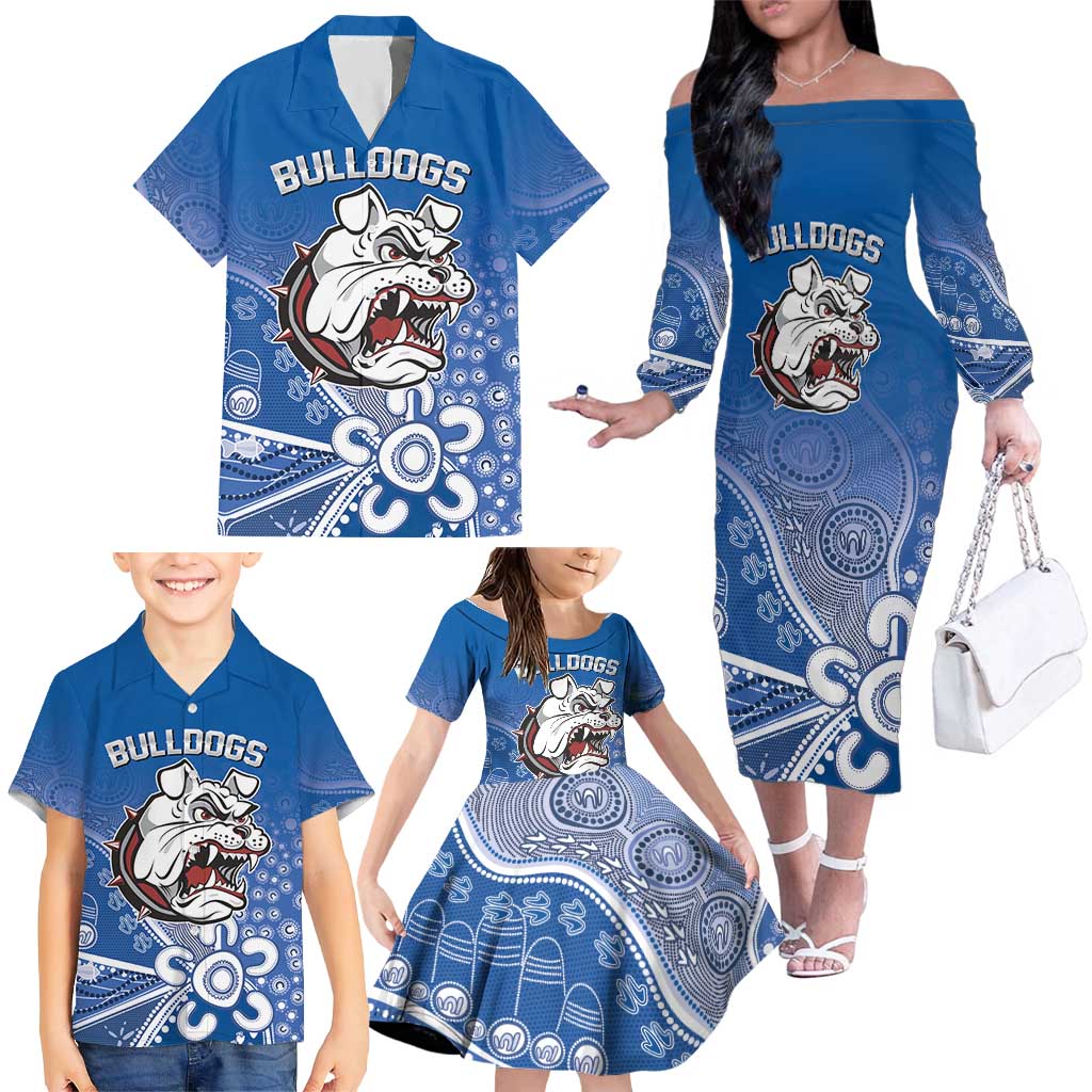 Bulldogs 100-year Anniversary Family Matching Off The Shoulder Long Sleeve Dress and Hawaiian Shirt Simple Aboriginal Motif - Aussie Hoodie