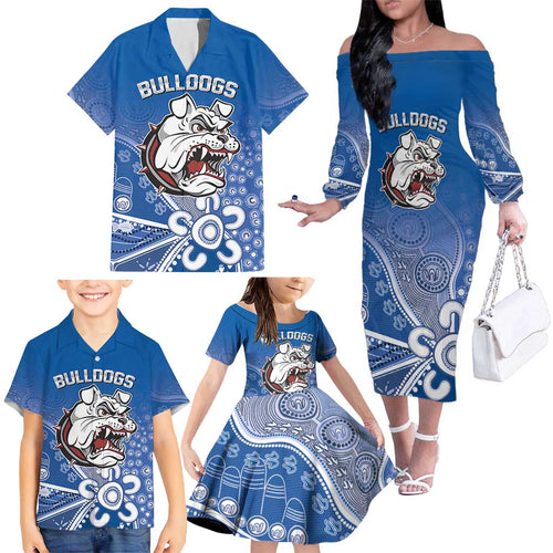 Bulldogs 100-year Anniversary Family Matching Off The Shoulder Long Sleeve Dress and Hawaiian Shirt Simple Aboriginal Motif - Aussie Hoodie