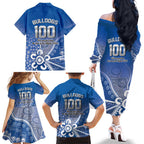 Bulldogs 100-year Anniversary Family Matching Off The Shoulder Long Sleeve Dress and Hawaiian Shirt Simple Aboriginal Motif - Aussie Hoodie