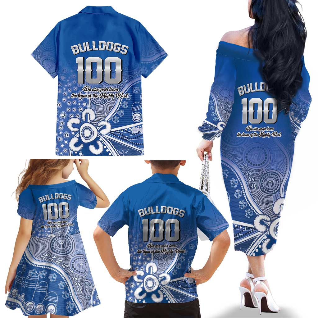 Bulldogs 100-year Anniversary Family Matching Off The Shoulder Long Sleeve Dress and Hawaiian Shirt Simple Aboriginal Motif - Aussie Hoodie