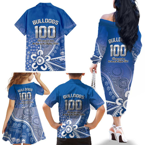 Bulldogs 100-year Anniversary Family Matching Off The Shoulder Long Sleeve Dress and Hawaiian Shirt Simple Aboriginal Motif - Aussie Hoodie