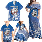Bulldogs 100-year Anniversary Family Matching Off Shoulder Maxi Dress and Hawaiian Shirt Simple Aboriginal Motif - Aussie Hoodie