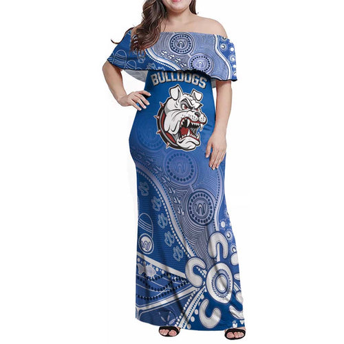 Bulldogs 100-year Anniversary Family Matching Off Shoulder Maxi Dress and Hawaiian Shirt Simple Aboriginal Motif - Aussie Hoodie