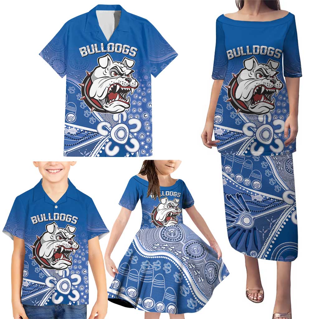 Bulldogs 100-year Anniversary Family Matching Puletasi and Hawaiian Shirt Simple Aboriginal Motif - Aussie Hoodie
