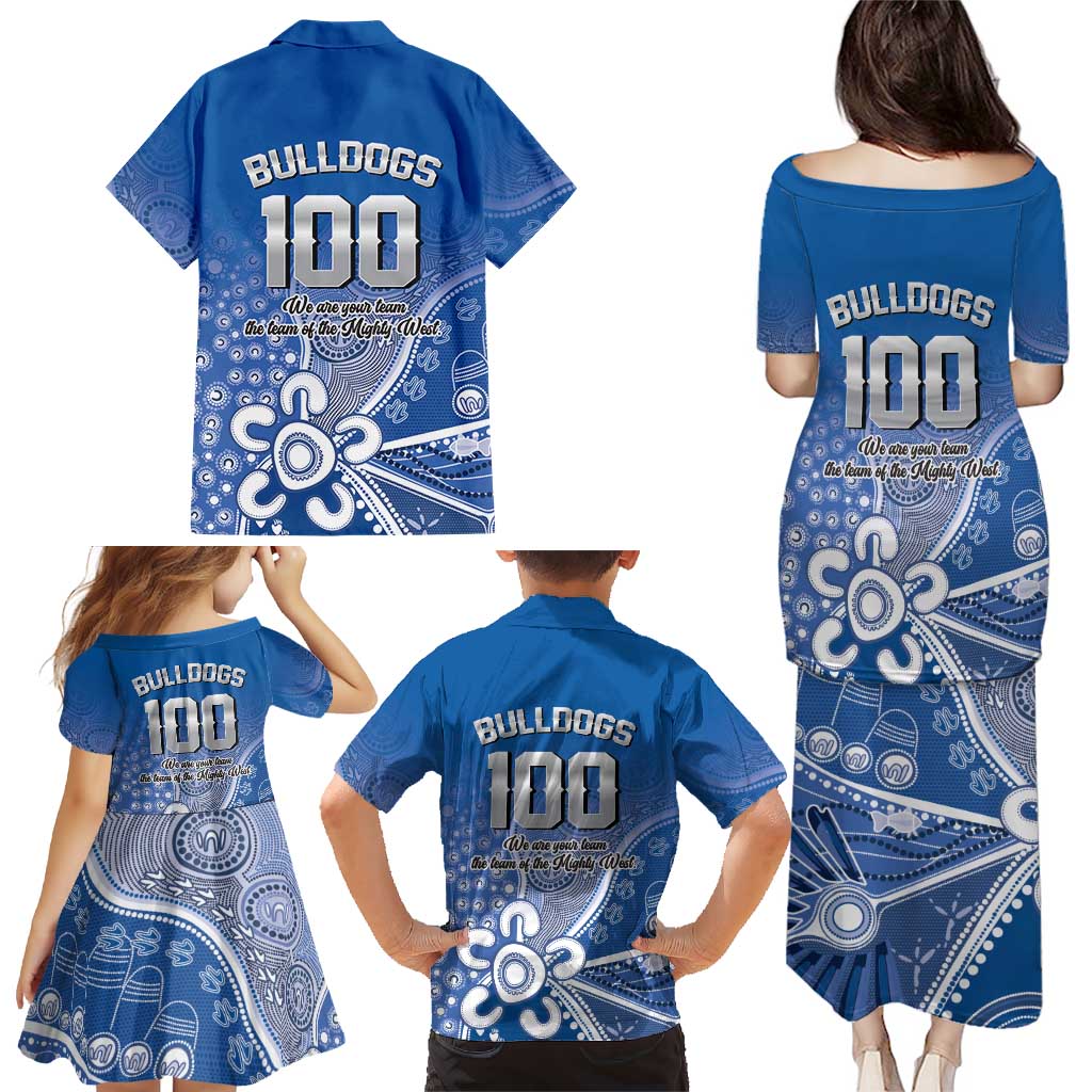 Bulldogs 100-year Anniversary Family Matching Puletasi and Hawaiian Shirt Simple Aboriginal Motif - Aussie Hoodie