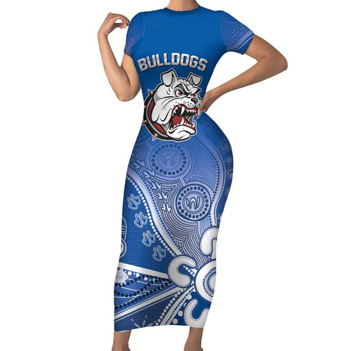 Bulldogs 100-year Anniversary Family Matching Short Sleeve Bodycon Dress and Hawaiian Shirt Simple Aboriginal Motif - Aussie Hoodie