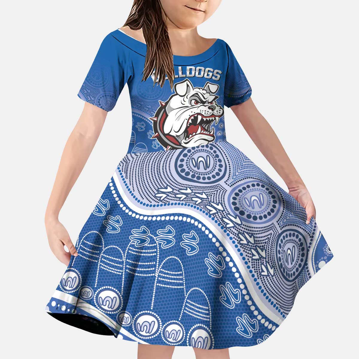 Bulldogs 100-year Anniversary Kid Short Sleeve Dress Simple Aboriginal Motif - Aussie Hoodie