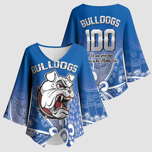 Bulldogs 100-year Anniversary Kimono Sleeve Blouse Simple Aboriginal Motif - Aussie Hoodie