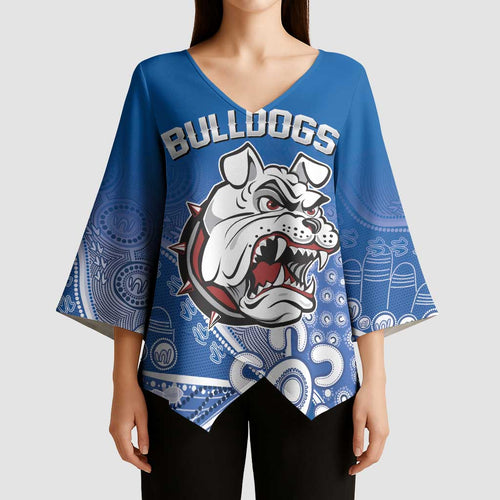 Bulldogs 100-year Anniversary Kimono Sleeve Blouse Simple Aboriginal Motif - Aussie Hoodie