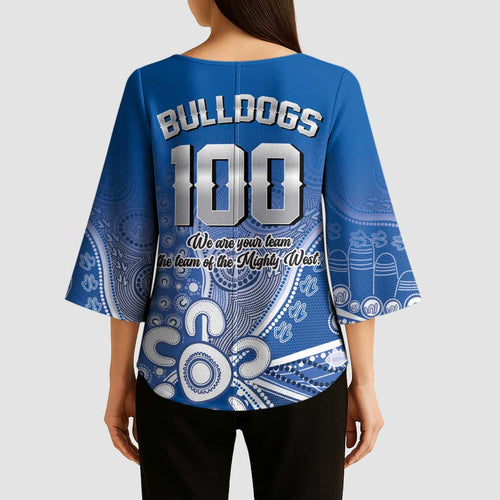 Bulldogs 100-year Anniversary Kimono Sleeve Blouse Simple Aboriginal Motif - Aussie Hoodie