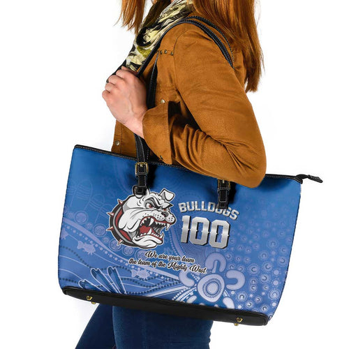 Bulldogs 100-year Anniversary Leather Tote Bag Simple Aboriginal Motif - Aussie Hoodie