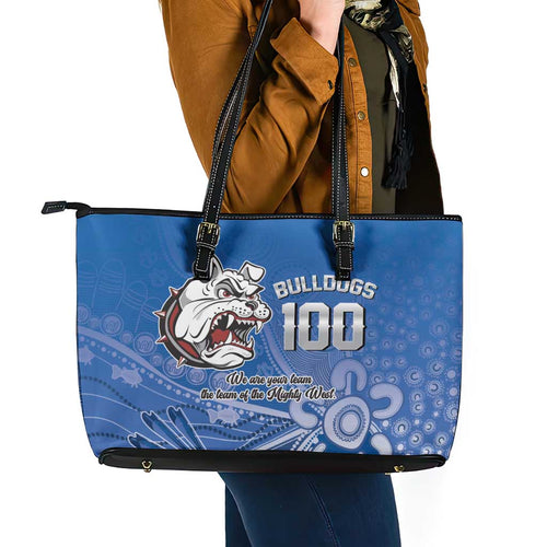Bulldogs 100-year Anniversary Leather Tote Bag Simple Aboriginal Motif - Aussie Hoodie