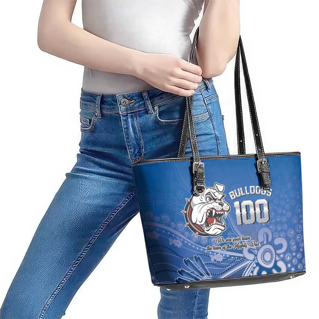 Bulldogs 100-year Anniversary Leather Tote Bag Simple Aboriginal Motif - Aussie Hoodie