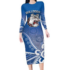 Bulldogs 100-year Anniversary Long Sleeve Bodycon Dress Simple Aboriginal Motif - Aussie Hoodie