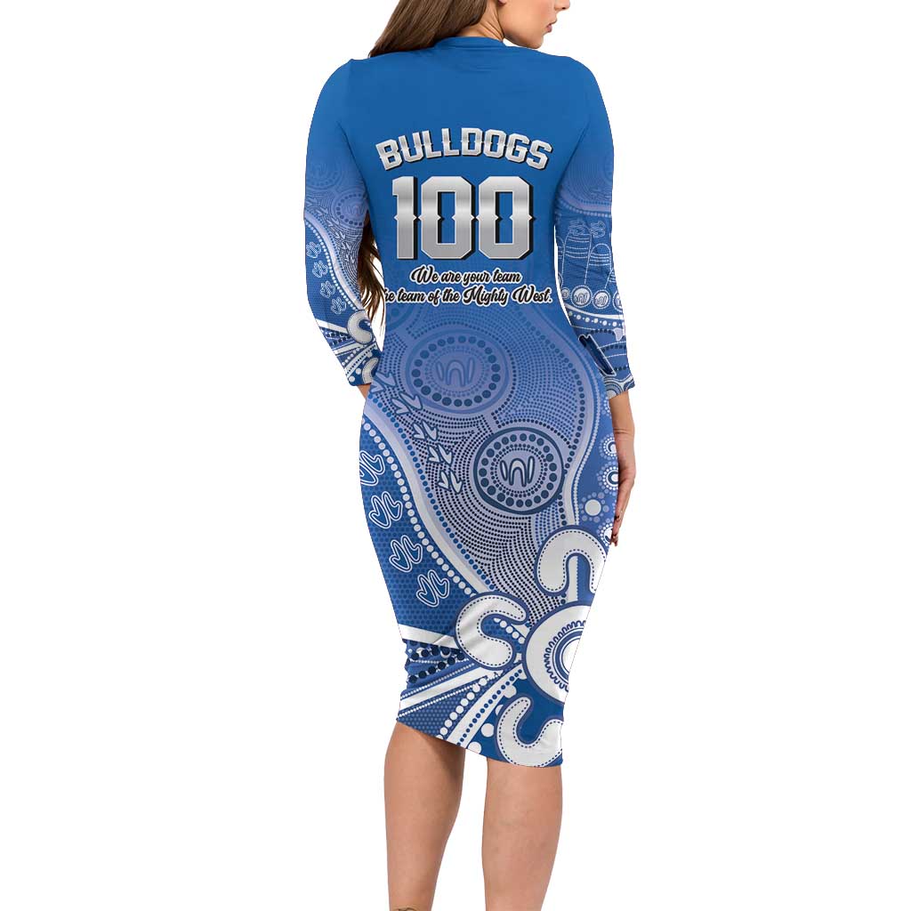 Bulldogs 100-year Anniversary Long Sleeve Bodycon Dress Simple Aboriginal Motif - Aussie Hoodie