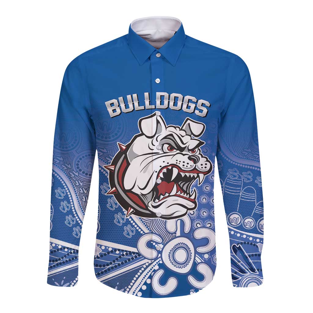 Bulldogs 100-year Anniversary Long Sleeve Button Shirt Simple Aboriginal Motif - Aussie Hoodie