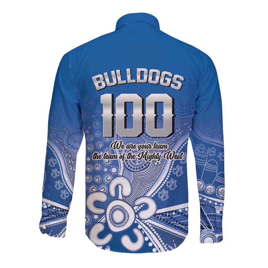 Bulldogs 100-year Anniversary Long Sleeve Button Shirt Simple Aboriginal Motif - Aussie Hoodie