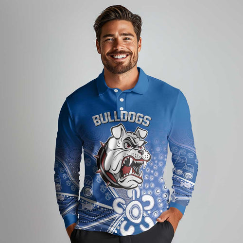 Bulldogs 100-year Anniversary Long Sleeve Polo Shirt Simple Aboriginal Motif - Aussie Hoodie