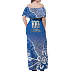 Bulldogs 100-year Anniversary Off Shoulder Maxi Dress Simple Aboriginal Motif - Aussie Hoodie