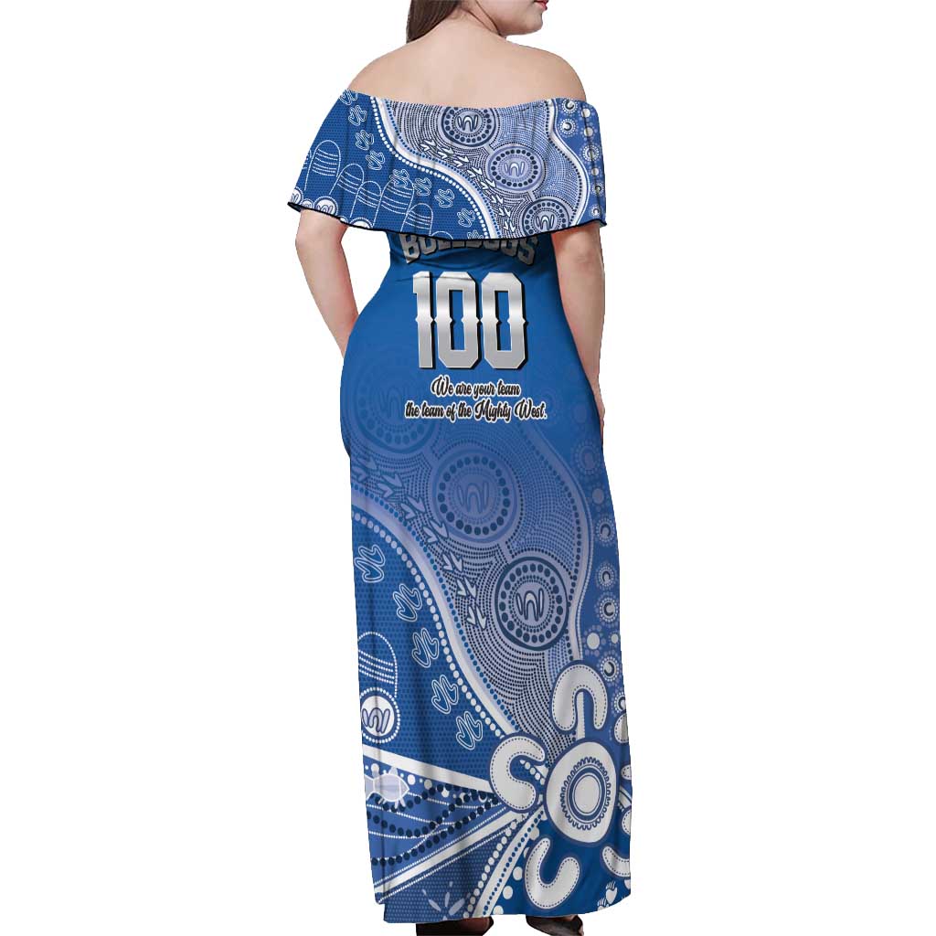 Bulldogs 100-year Anniversary Off Shoulder Maxi Dress Simple Aboriginal Motif - Aussie Hoodie
