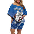 Bulldogs 100-year Anniversary Off Shoulder Short Dress Simple Aboriginal Motif - Aussie Hoodie