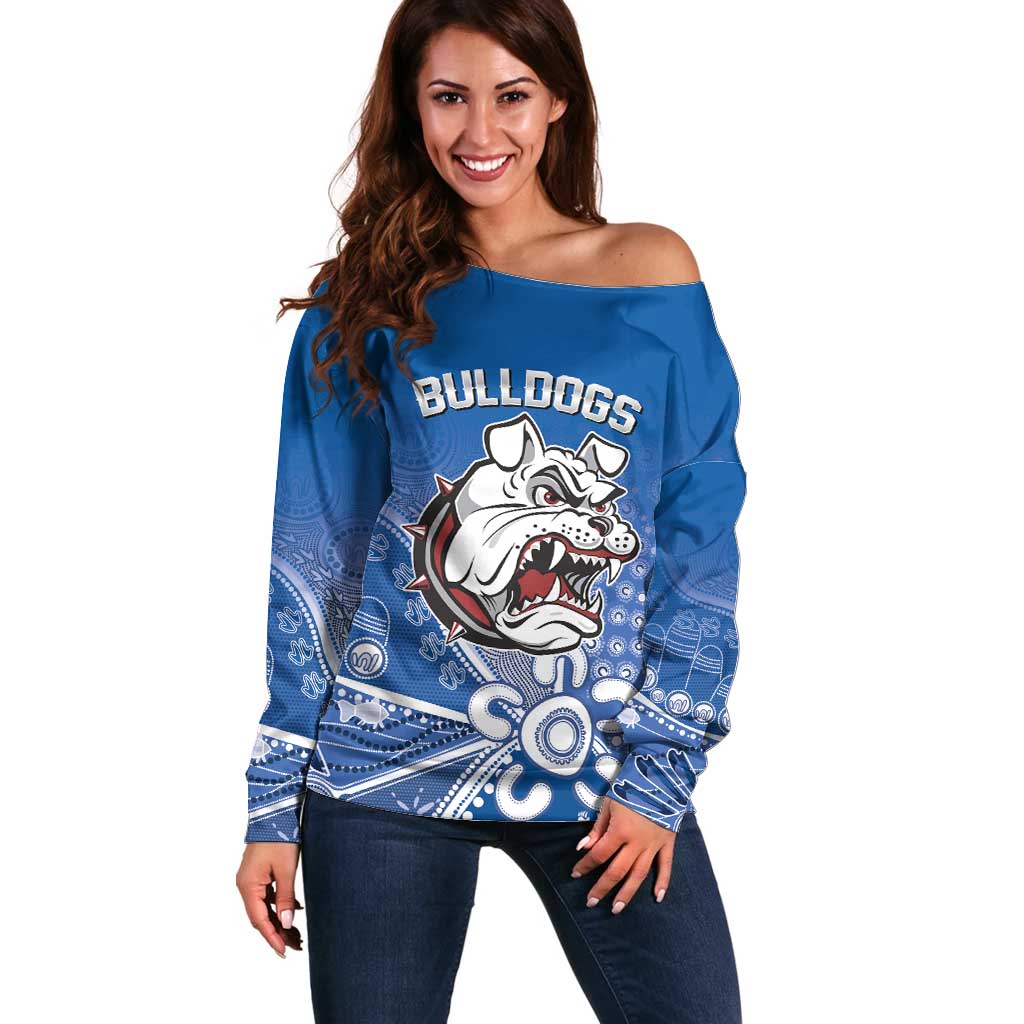 Bulldogs 100-year Anniversary Off Shoulder Sweater Simple Aboriginal Motif - Aussie Hoodie