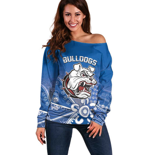 Bulldogs 100-year Anniversary Off Shoulder Sweater Simple Aboriginal Motif - Aussie Hoodie