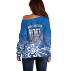 Bulldogs 100-year Anniversary Off Shoulder Sweater Simple Aboriginal Motif - Aussie Hoodie
