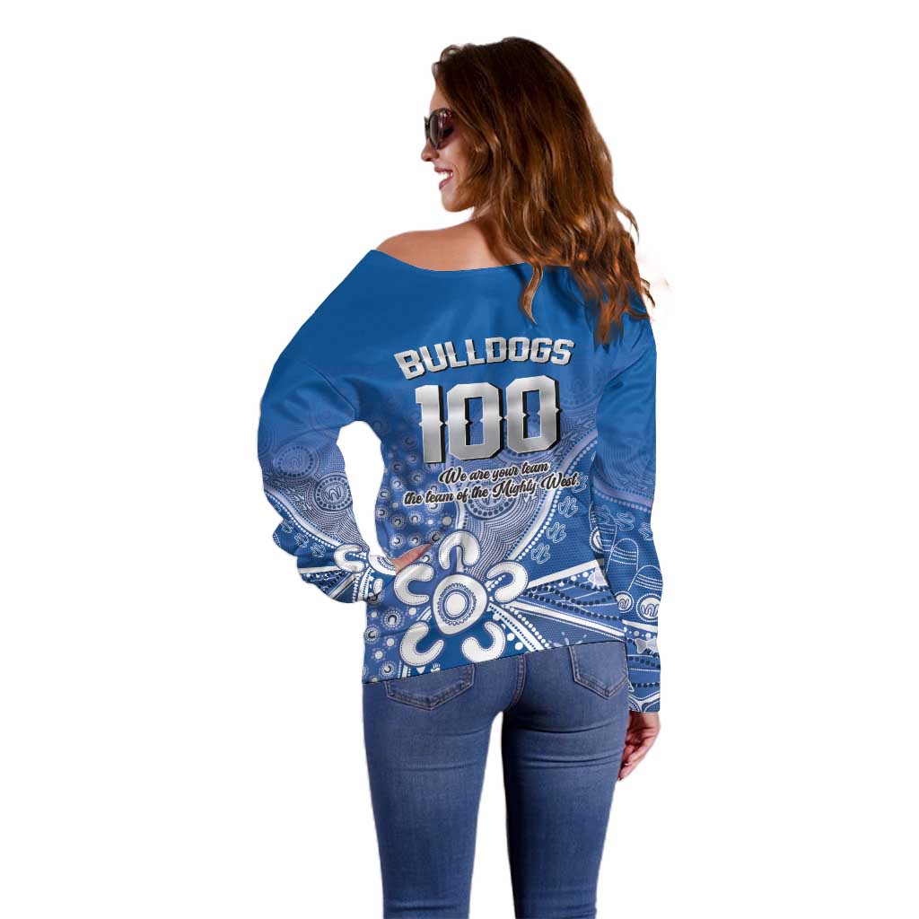 Bulldogs 100-year Anniversary Off Shoulder Sweater Simple Aboriginal Motif - Aussie Hoodie