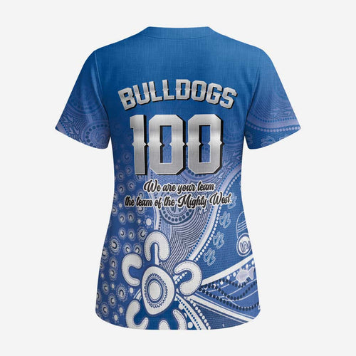Bulldogs 100-year Anniversary Scrub Top Simple Aboriginal Motif - Aussie Hoodie