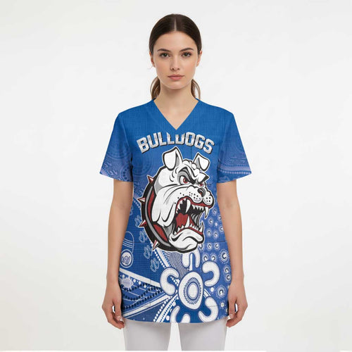 Bulldogs 100-year Anniversary Scrub Top Simple Aboriginal Motif - Aussie Hoodie
