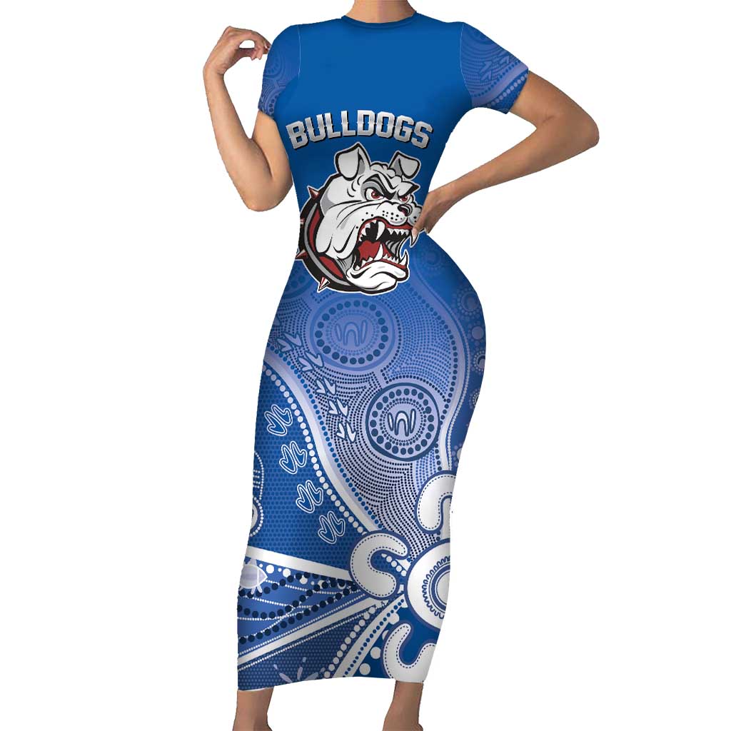 Bulldogs 100-year Anniversary Short Sleeve Bodycon Dress Simple Aboriginal Motif - Aussie Hoodie